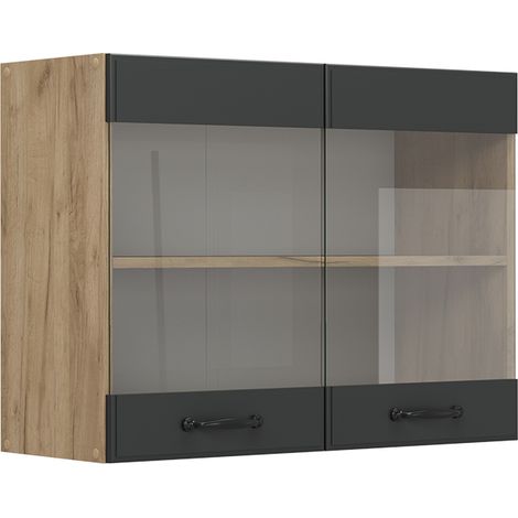 Mobile da cucina in vetro R-Line, Antracite casa di campagna, 80 cm, Vicco