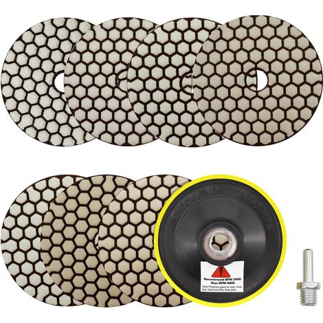 Diamond Polishing Disc 4 Inches/100 mm – 7 Pieces Grit 50/100/200/400/800/1500/3000 with M14 Support Pads+Adapter for Granite Marble Artificial Stone Quartz for Angle Grinder (1/5)