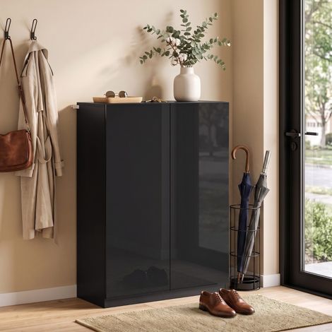 Zapatero 72x34,5x103 cm con 5 niveles y puertas de cierre suave, para entrada, MDF negro (1/5)