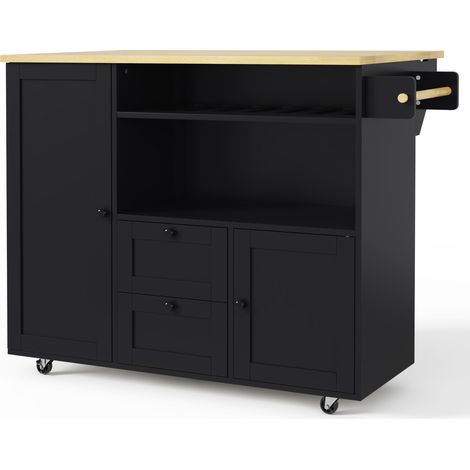 Isla de cocina móvil plegable con almacenaje, 2 cajones, botellero, MDF, 104 x 69 x 89 cm (1/5)