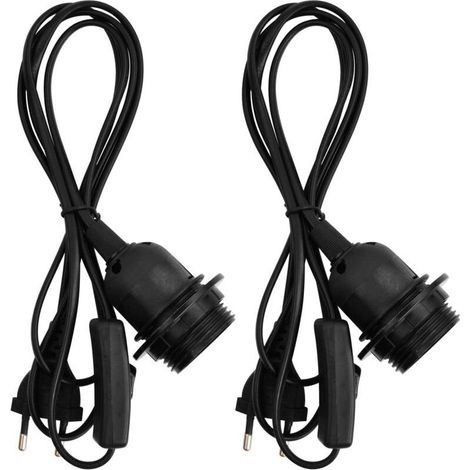 (Noir)2 Pièces Support Lampe pour Ampoule E27, Douille E27 avec Interrupteur, Porte Luminaire E27 Suspension, avec Anneau Fileté e Câble d'alimentation de 1,8 m et EU Prise, pour Lampadaires Lustres (1/4)