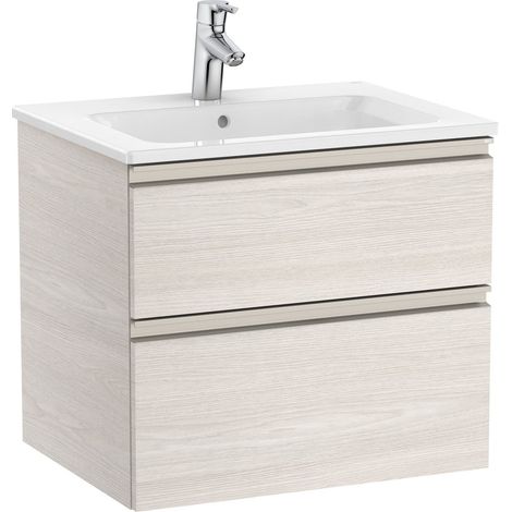 Pack Unik mueble base de dos cajones + lavabo central THE GAP - ROCA Color: Fresno nórdico - Medidas: 605x460x537 mm