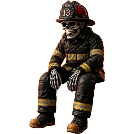 Halloween Firefighter Skeleton Resin Figurine with Detailed Uniform Decor (1/5)