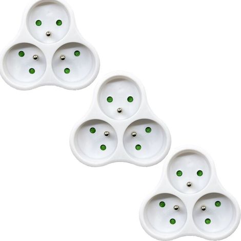 3 x 16A 2P+E - Triangular Power Strip with Child Safety - White Polypropylene - Ideal for Home Use - NF Certified - White - 3 pcs (1/4)