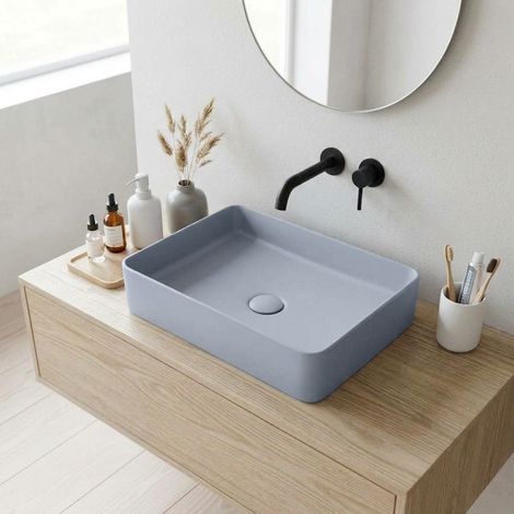 Swiss Aqua Technologies Infinitio Lavabo freestanding 50 x 40 x 11 cm, senza troppopieno, blu scuro opaco (SATINF5040DBLM) (1/5)