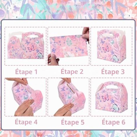 Lot de 6 boîtes à dragées, coffrets cadeaux d'anniversaire, boîtes en papier à motifs papillons et fleurs, boîtes cadeaux vides pour invités, mariage, baptême, anniversaire (1/3)
