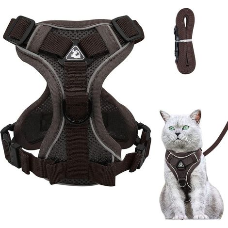 Harnais Chaton Réglable, Colliers Harnais et Laisses pour Chats, Refléchissant Gilet Respirant pour, Convient aux Chiots de Lapin Chatons (Brun-S) (1/5)