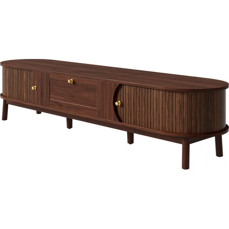 Meuble TV moderne en bois massif, tiroirs, angles arrondis, pieds bois robustes, rangement pour salon (1/5)
