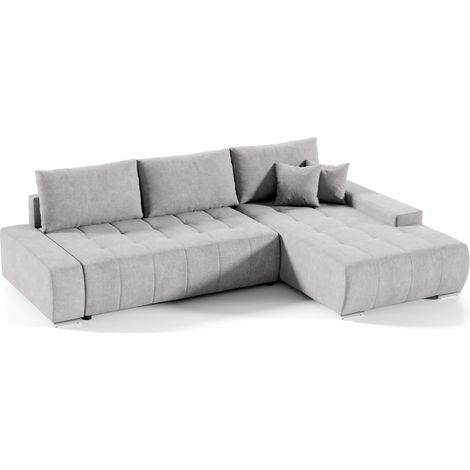 Ecksofa Sofa mit Schlaffunktion VOGAR Stoff Aston Silbergrau Ottomane Rechts (1/4)