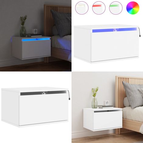 Wand-Nachttisch mit LED-Leuchten Weiß - Wandregal - Nachttisch Weiß - Wohnzimmer Dekoration - Holzwerkstoff Möbel - LED Beleuchtung - Home & Living (1/5)