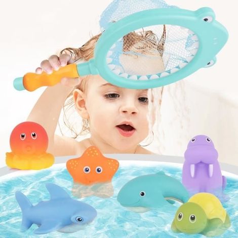 Jouet de Bain pour Bébé,7 Pcs Jouet de Bain Bébé Jouets de Piscine Animaux Flottants Salle de Bain Jouet de Bain de Jeu de Pêche (1/4)