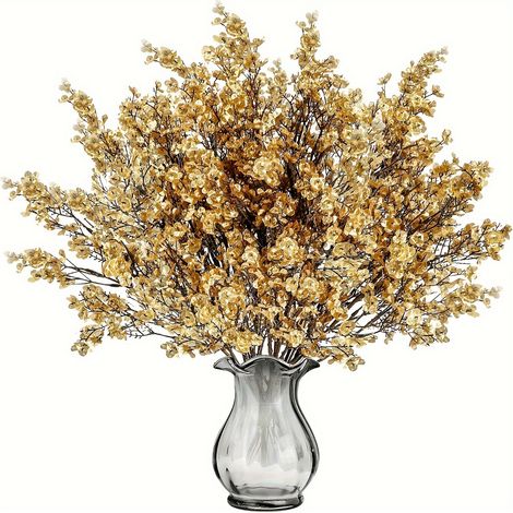 8 bouquets d'étoiles artificielles en soie, fleurs dorées, pour la maison, le bureau, un mariage, le printemps ou l'intérieur. Décoration florale d'intérieur. (1/5)