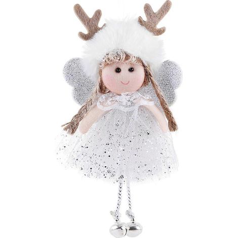 1 décoration de Noël à suspendre au sapin : ange en peluche, tulle et sequins, avec pendentif en forme de bois de cerf.-9.5316.5cm-White (1/3)