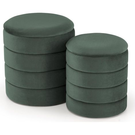 Conjunto de pufs Houston 1780, Verde, 44x0x0cm, Diámetro: 40, Tapiz, 0, Caja de almacenamiento