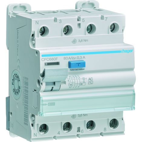 Interrupteur différentiel 3P+N 80A 300mA type AC - HAGER CFC680F (1/3)