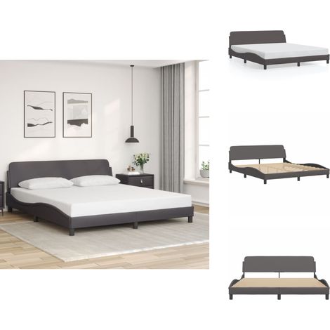 Cadre de lit sans matelas gris 180x200 cm similicuir - Cadre De Lit - Lit Double - Lit Design - Lit Gris - Tête De Lit (1/5)