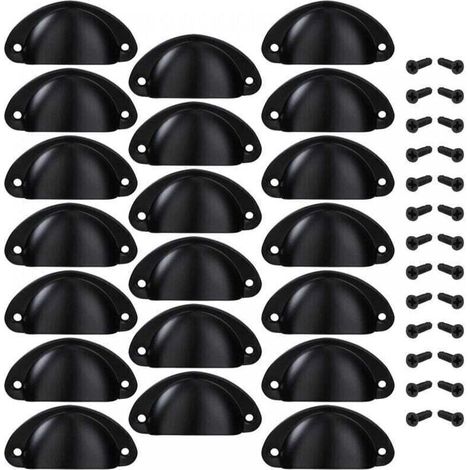 Poignée de Tiroir Bouton Porte Coquille Poignée en Forme de Coquille Décoration Porte Meuble Tiroir Armoire Placard avec Vis 20 Pièces Noir