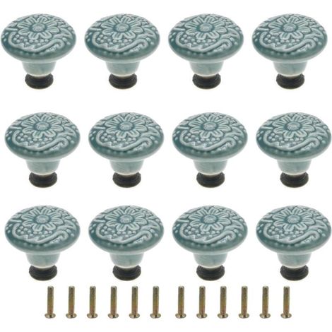 Set mit 12 grünen Keramikknöpfen – für Schubladen, Kommoden, Küchenschränke – Dekorative Griffe