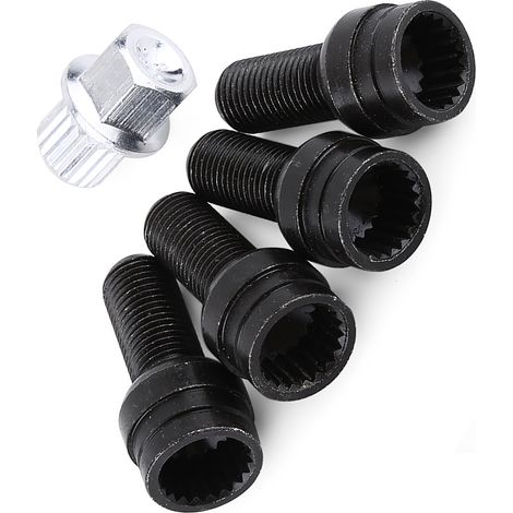 Jeu de 5 goujons de roue en acier noir M14x1,5mm + écrou de sécurité avec clé pour voiture (1/5)