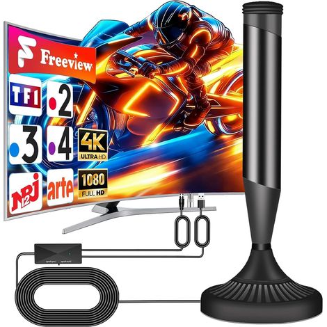 Antenne Interieur TNT Puissante, Omnidirectionnel 360° Base Magnétique  Réception Omnidirectionnelle 360° avec Base Magnétique, Facile à Installer Antennes TNT, Câble Coaxial 5m (1/5)