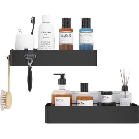 Lot de 2 organiseurs de douche adhésifs, étagères en métal antirouille, organiseurs de salle de bain sans perçage (1/5)
