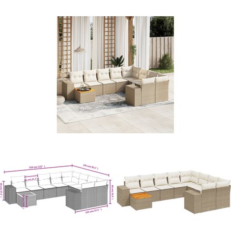 Salon de jardin avec coussins 10 pcs beige résine tressée - Ensemble Salon De Jardin - Meuble Extérieur - Jardin Design - Mobilier De Jardin - Chaise Lounge - Home & Living (1/3)