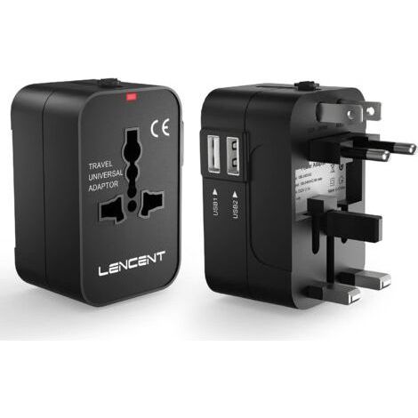 Adaptateur de voyage universel avec 2 ports USB – Prise secteur 110-240V – Compatible UK. USA. EU. AUS – Recharge simultanée d'appareils (1/5)