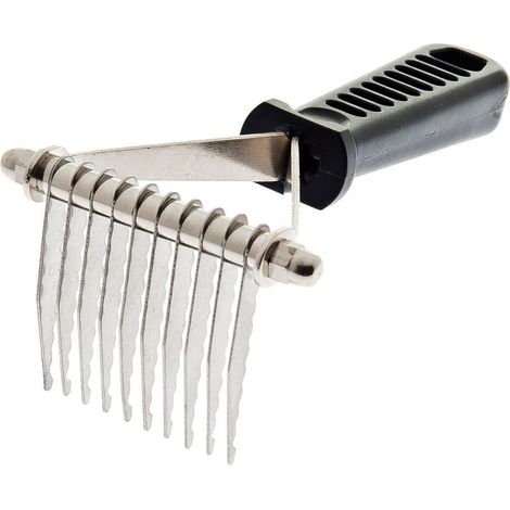 Outil à nœuds en acier à 10 lames pour chats et chiens, avec poignée en plastique. (1/2)