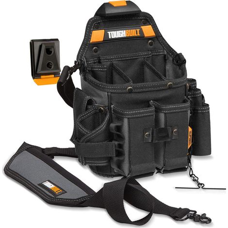 Toughbuilt – Sac à outils professionnel 21 poches – Construction 6 couches – Poche pour testeur de câble – Support réglable pour lampe de poche