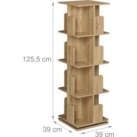 Librería giratoria diseño industrial compacta 125,5 x 39 x 39 cm práctica de aglomerado madera natural 130016459 (1/3)