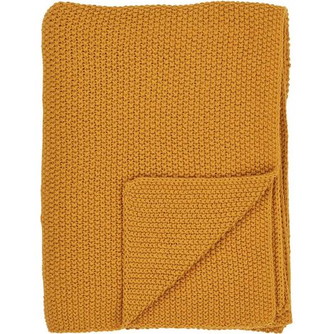 KAPAS - Plaid 130x160 cm 100% Coton Recyclé Jaune Moutarde (1/4)