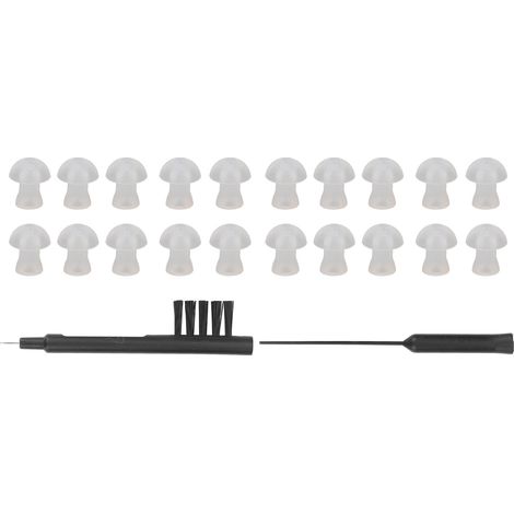 Accessoires pour appareils auditifs Siemens : bouchons d’oreille, brosse de nettoyage pour appareils auditifs, outil de nettoyage des évents (taille moyenne). (1/5)
