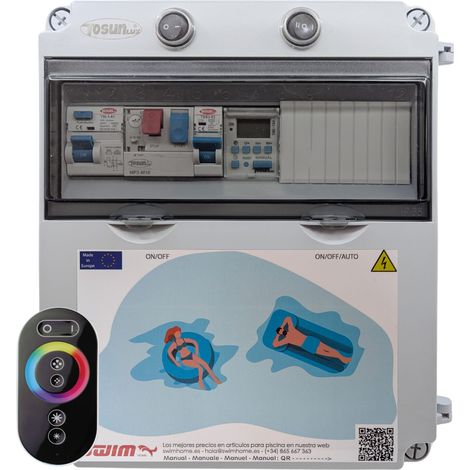 Cuadro Eléctrico Piscina Bomba 0.5CV  Transformador 150W 12DC  Controlador RGB