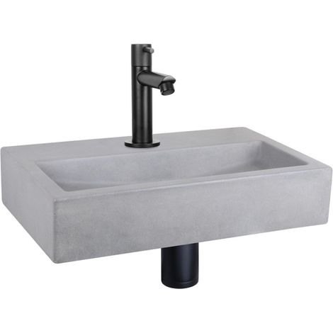 Differnz Flat kit lave-mains - 38x24x8cm - Rectangulaire - 1 trou de robinet - Robinet droit noir mat - Béton gris