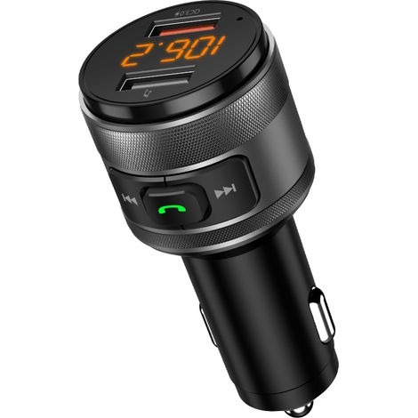 1 transmisor FM Bluetooth, carga rápida QC3.0, dos puertos USB, micrófono incorporado, compatible con MP3, WMA y WAV, para coche. (1/5)