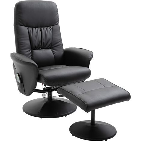 Fauteuil massage 10 points – Repose-pieds, rangement, simili cuir, noir 76x81x105 cm