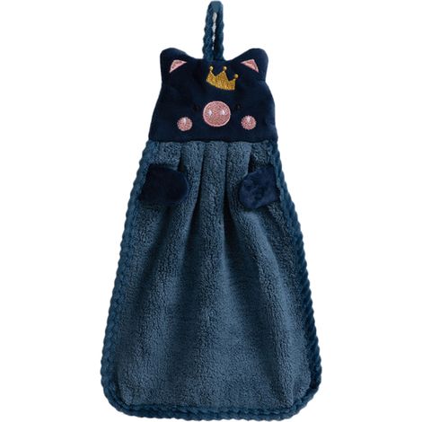 Kid Hand Towel Coral Velvet Cute Pig Pattern Absorbent Hanging Hand Dry Towel for Kitchen Bathroom Blue