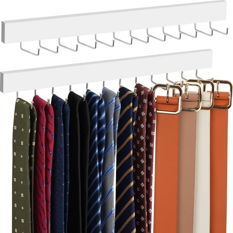 Porte-Cravates - Bois Massif - 24 Crochets Pivotants 180° - Montage Murale - Pour Cravates Et Ceintures - Lot De 2 (1/5)