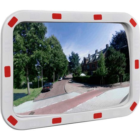 Miroir de trafic convexe rectangulaire avec réflecteurs 40 x 60 cm blanc et rouge - PANGIVO (1/5)
