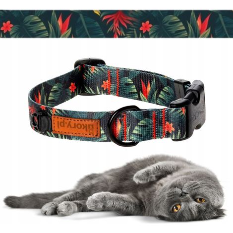 Collier résistant pour grands chats, 34-40 cm, ajustable, motif feuilles. (1/5)