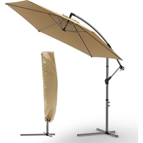 Vounot – Parasol déporté inclinable 3M kaki – Toile polyester 180g/m² – Rotatif 360° avec manivelle anti-retour – Housse de protection incluse