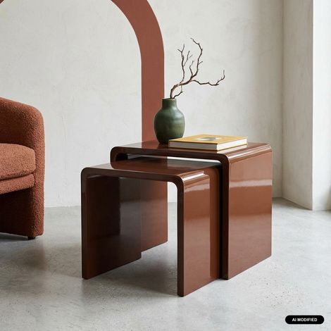Lot de 2 tables gigognes finition glossy bordeaux - Nola