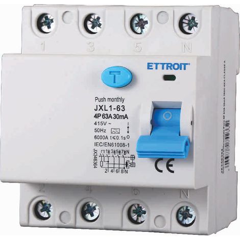 ETTROIT JX346364 Reiner Fehlerstromschutzschalter 4P 63A 30mA 380V-6KA KLASSE A
