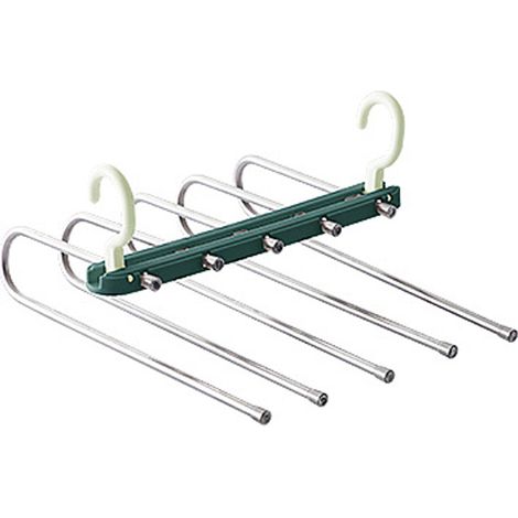 Cintre à pantalons multi-niveaux 5 en 1, portant à pantalons en acier inoxydable, cintre pliable, rangement gain de place pour pantalons, foulards, cravates et ceintures, réglable (1/5)