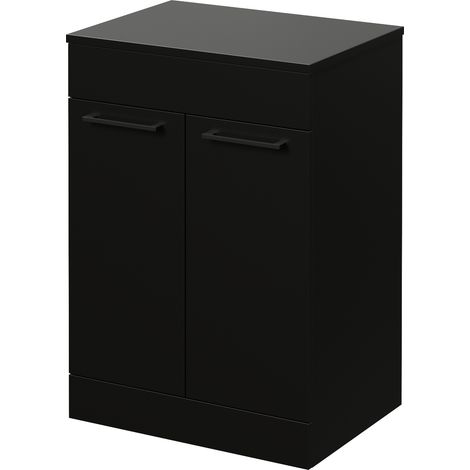 Napoli 460 Matt Black 600mm 2 Door Vanity Unit for Countertop Basins - 600mm - Matt Black 160mm Handle