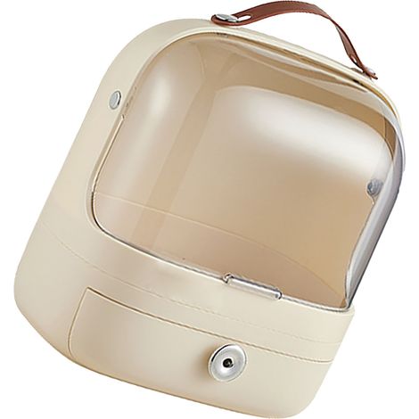 Boîte de rangement cosmétique avec tiroir et couvercle transparent, organisateur de maquillage portable, étui de présentation blanc crème