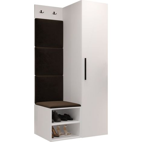 Meuble d'entrée Nitos III, Blanc, 191x82x50cm, Stratifié, Tissu, À poser, Murale (1/5)