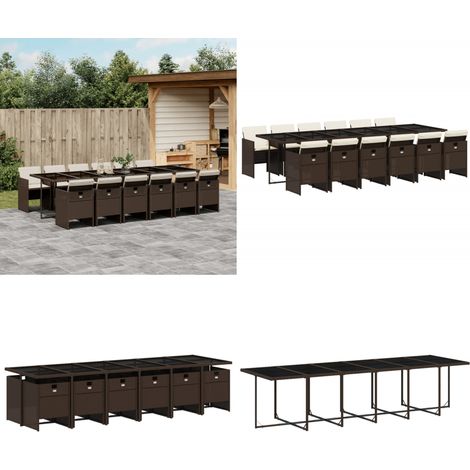 Ensemble à manger de jardin avec coussins 13 pcs marron rotin - Meubles De Jardin - Salon De Jardin - Set De Jardin - Ensemble De Salle À Manger De Jardin - Résine Tressée - Home & Living (1/5)
