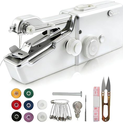Machine à coudre portable, mini machine à coudre électrique avec point rapide pour débutants et adultes, convient pour vêtements, rideaux, tissus, bricolage pour voyages à la maison (blanc) (1/5)