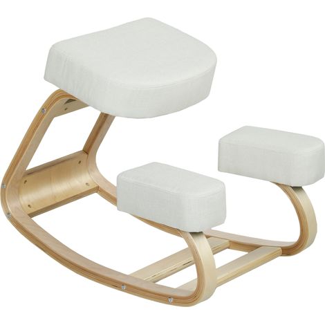 Chaise ergonomique à genoux en bois de bouleau avec coussin, 51x69x58 cm, Crème (1/5)